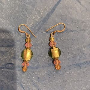Pink and green beaded earrings
